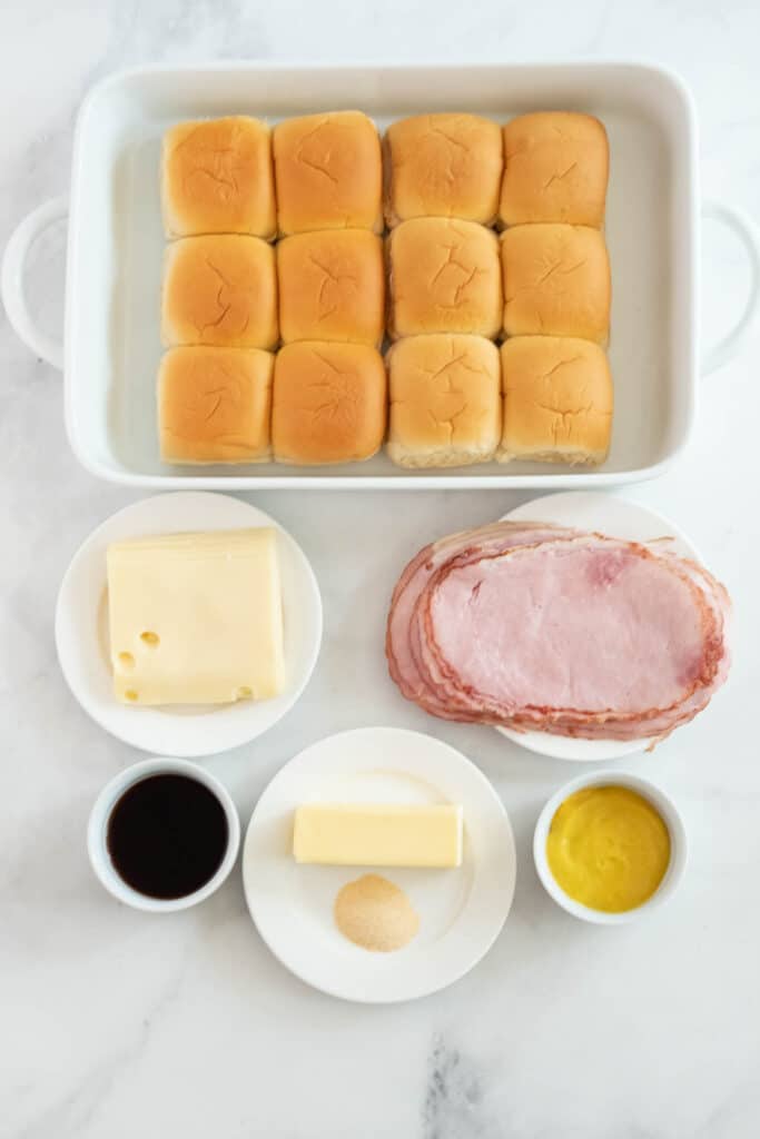ingredients to make ham and cheese sliders 