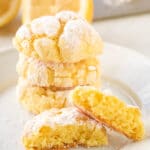 lemon crinkle cookie recipe stacked on a white plate