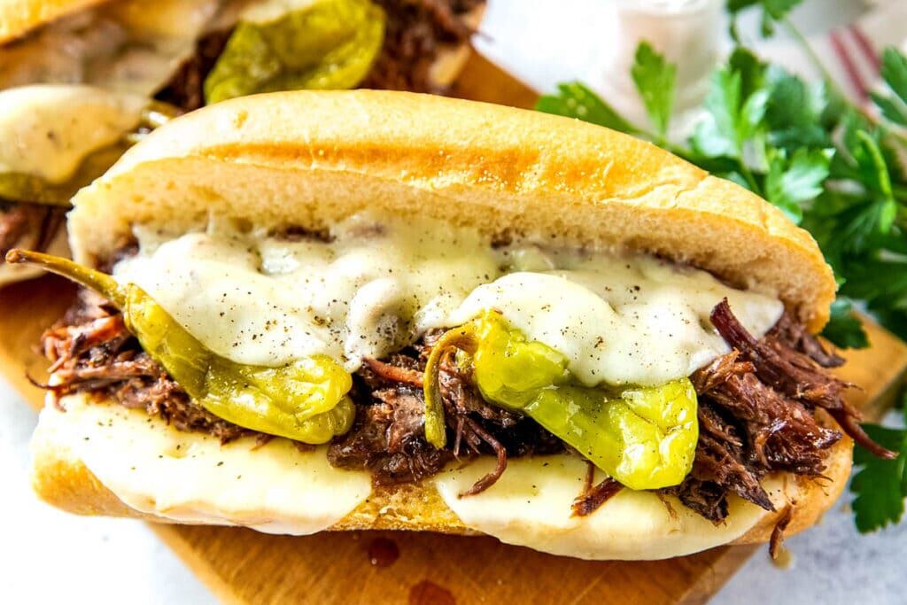 close up of slow cooker mississippi roast recipe