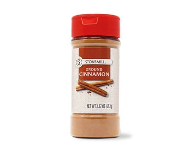 Container of Stonemill's Ground Cinnamon spice from Aldi.