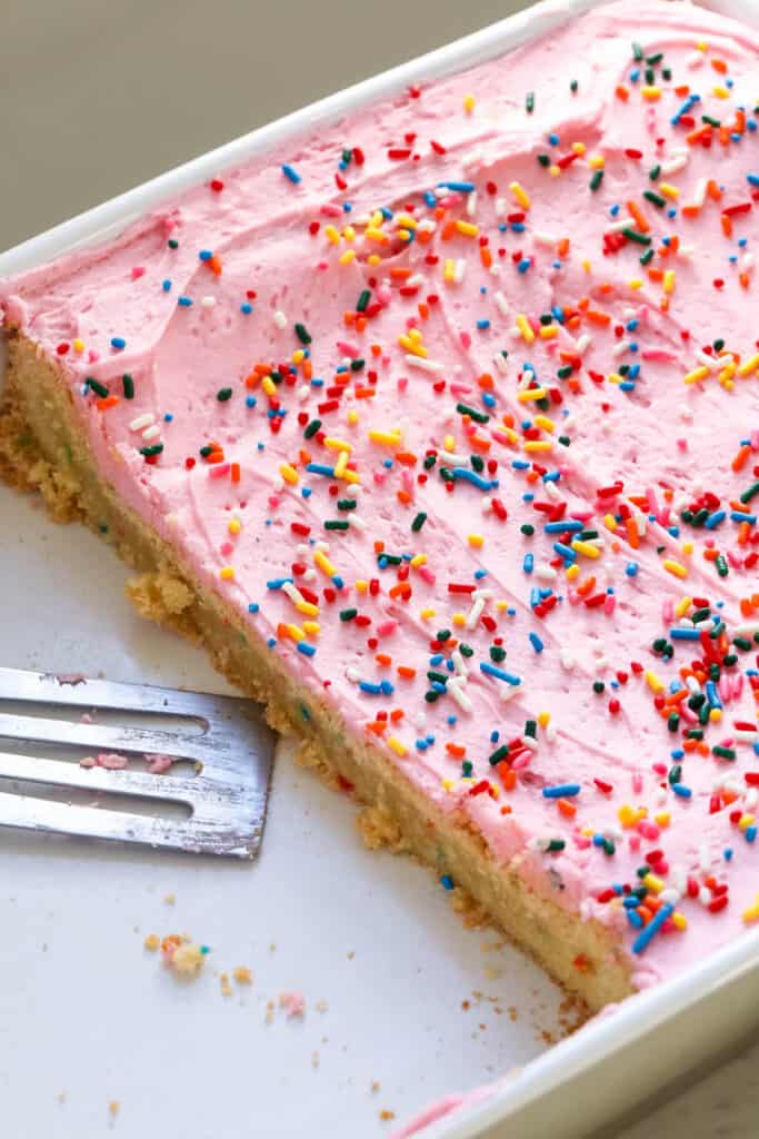 cake mix cookie bars in a white dish