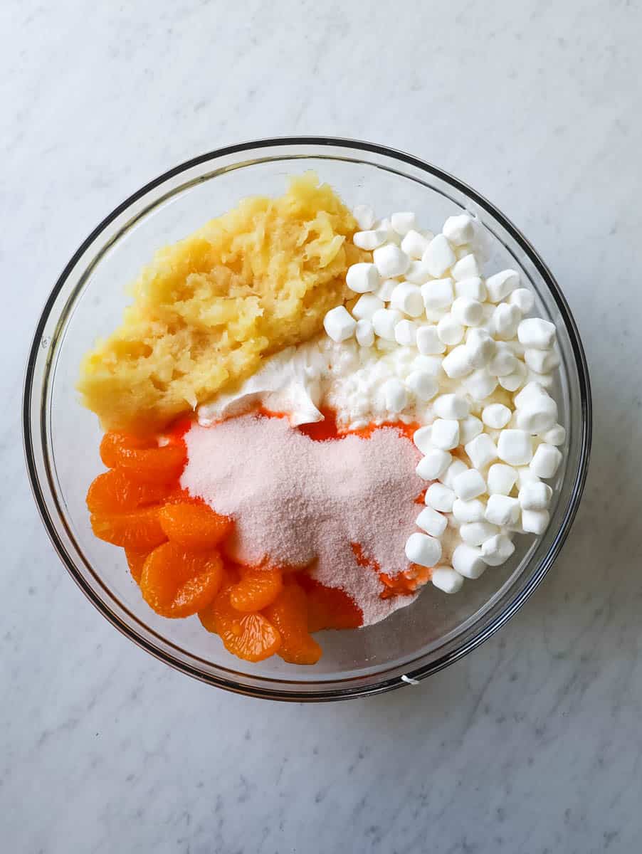 orange fluff ingredients in a bowl