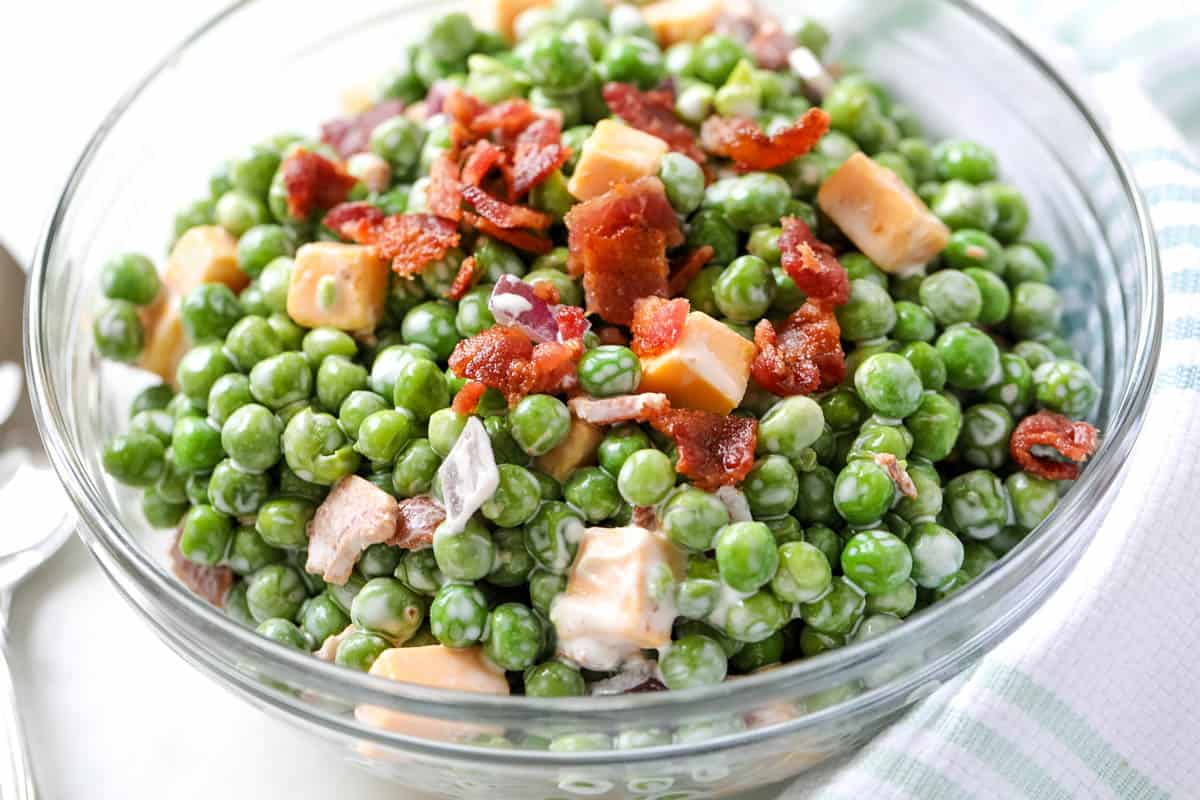 A bowl of pea salad. 