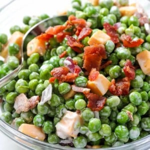 A bowl of pea salad.