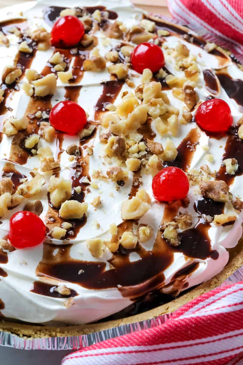 banana split pie on a table 