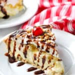 a slice a banana split pie on a plate