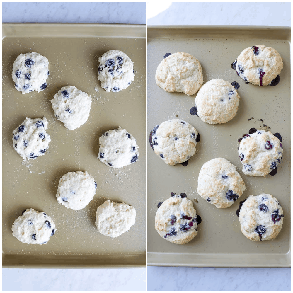 Bisquick Blueberry Biscuits on baking sheet