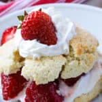Strawberry shortcake on a plate.