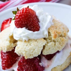 Strawberry shortcake on a plate.