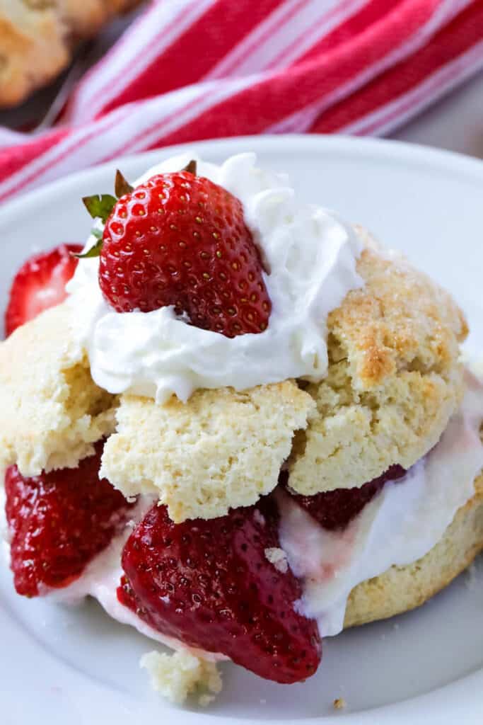 Strawberry shortcake on a plate.