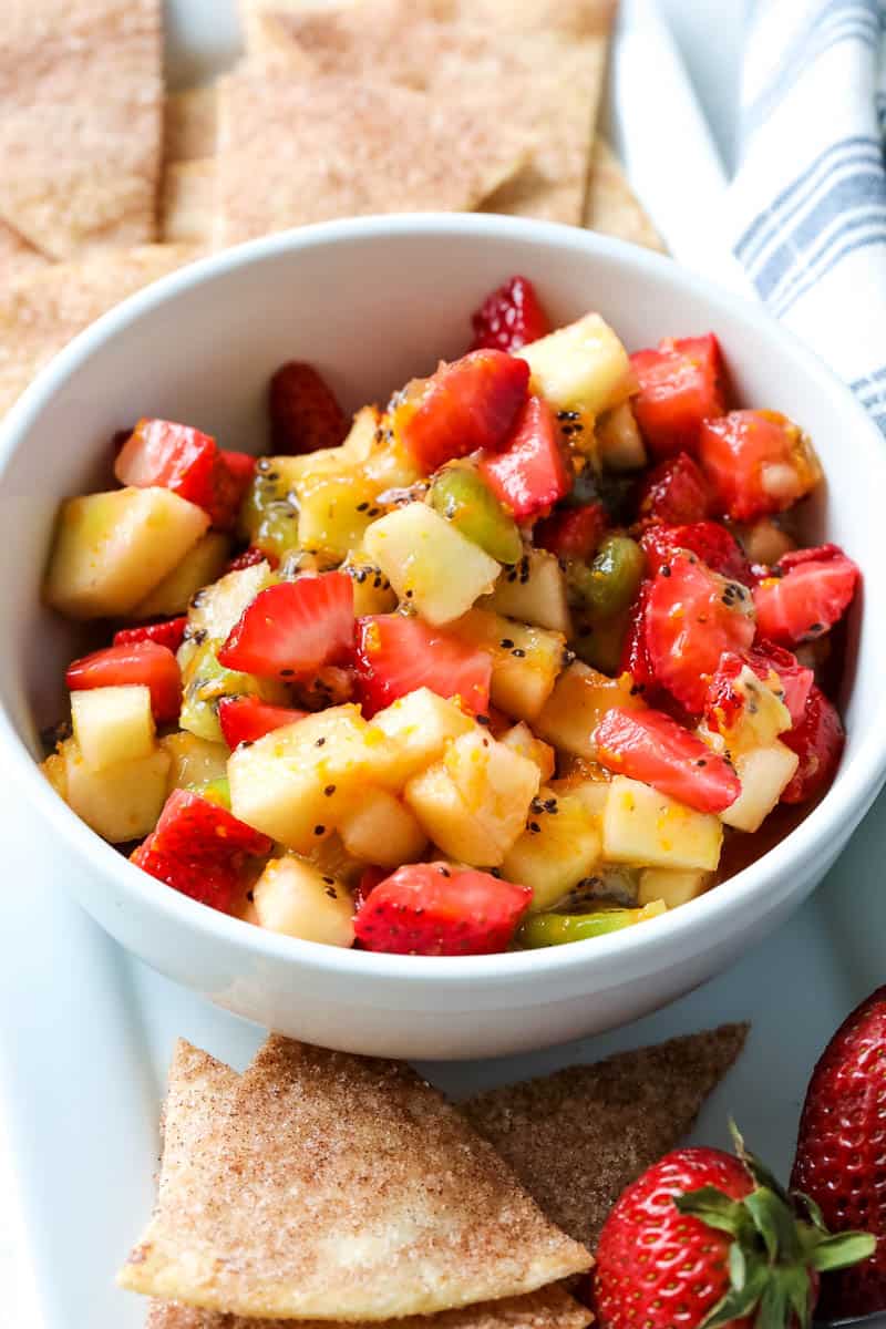 bowl of healthy fruit salsa 