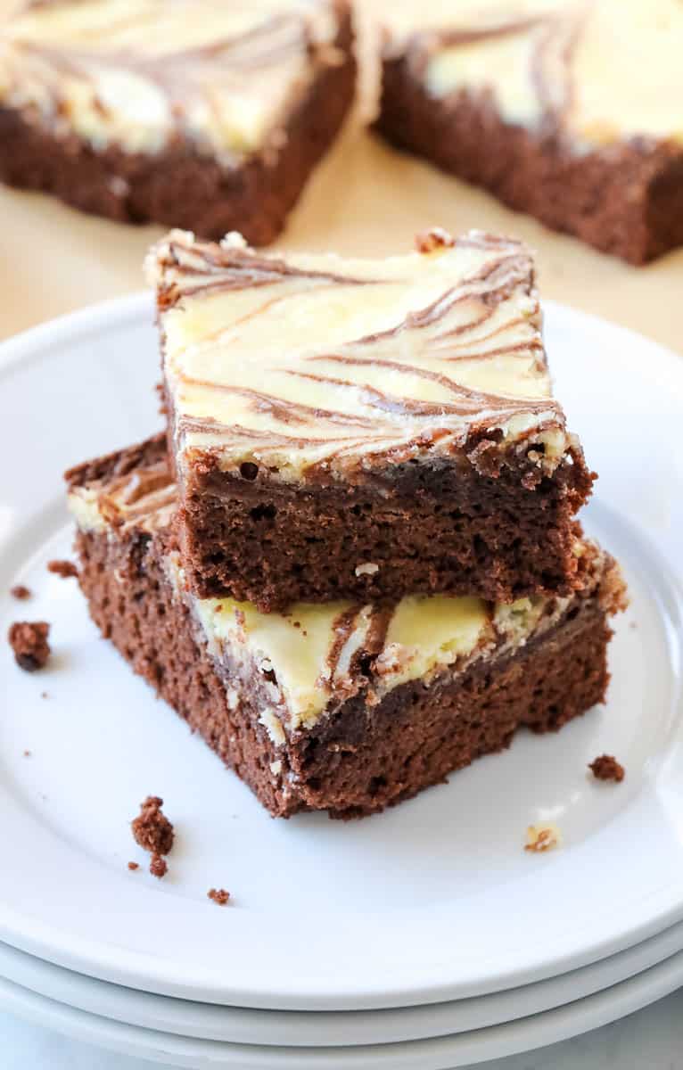 Marble Brownies stacked on white plate