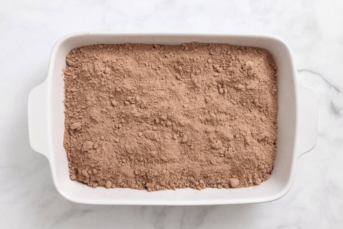 Cake mix added to pan.