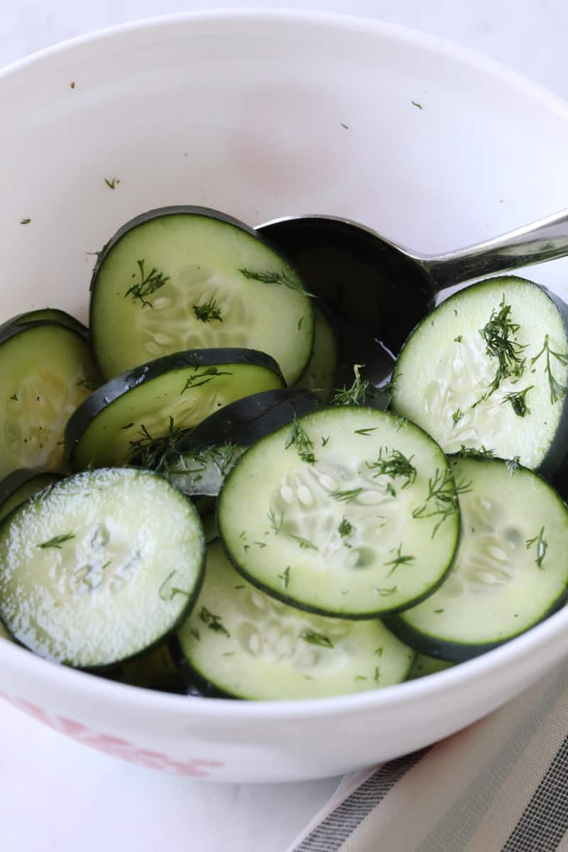 cucumbers in a white bowl