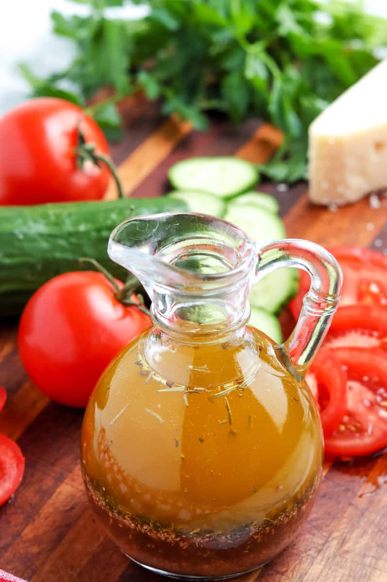 italian dressing bottle on a table