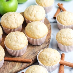 Apple muffins in paper liners.