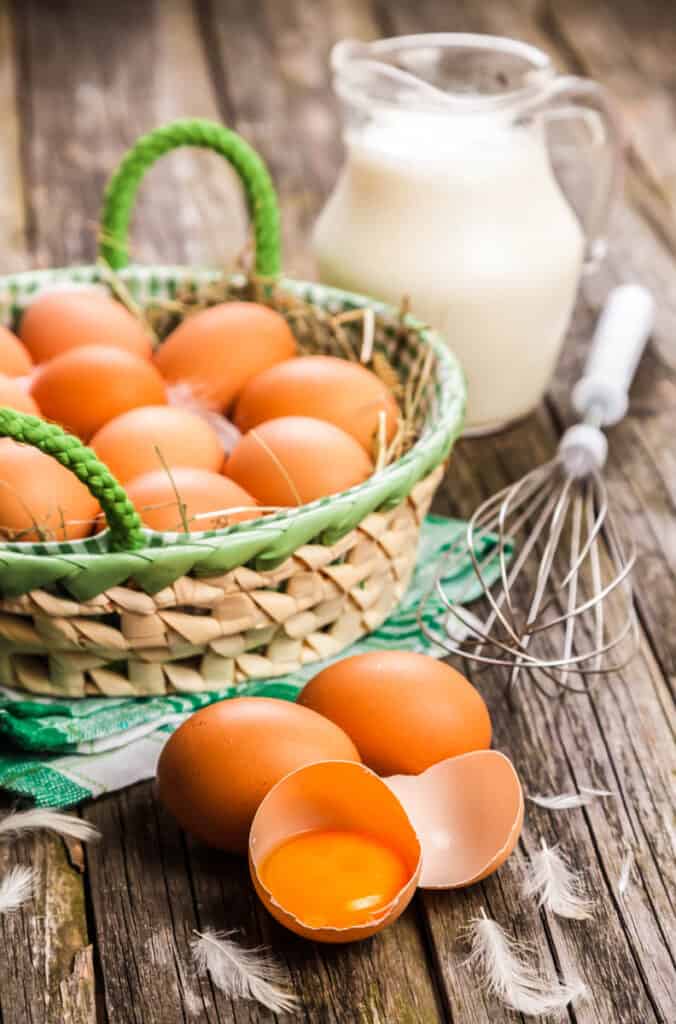 eggs in a wire basket 