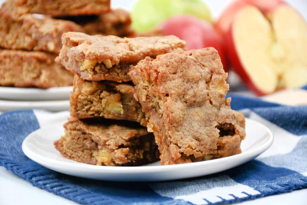 Stack of apple bars on plate