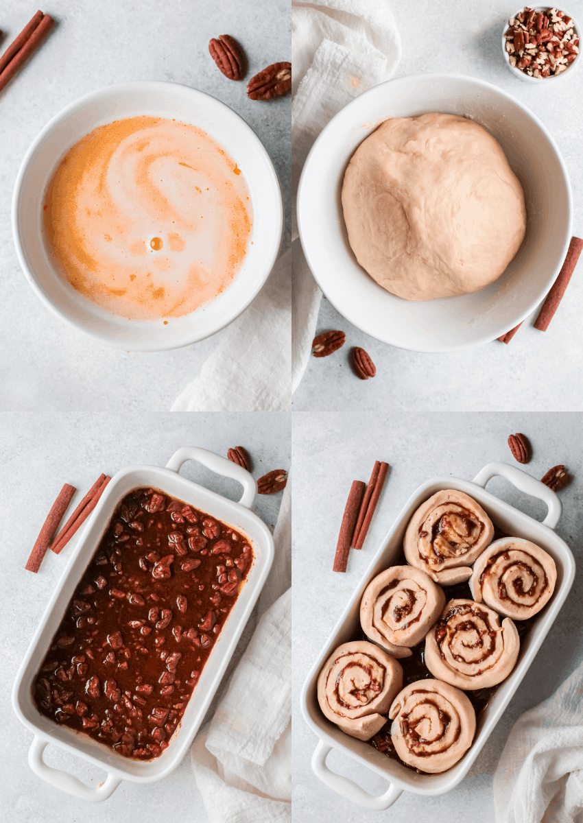 steps for making caramel pecan cinnamon rolls