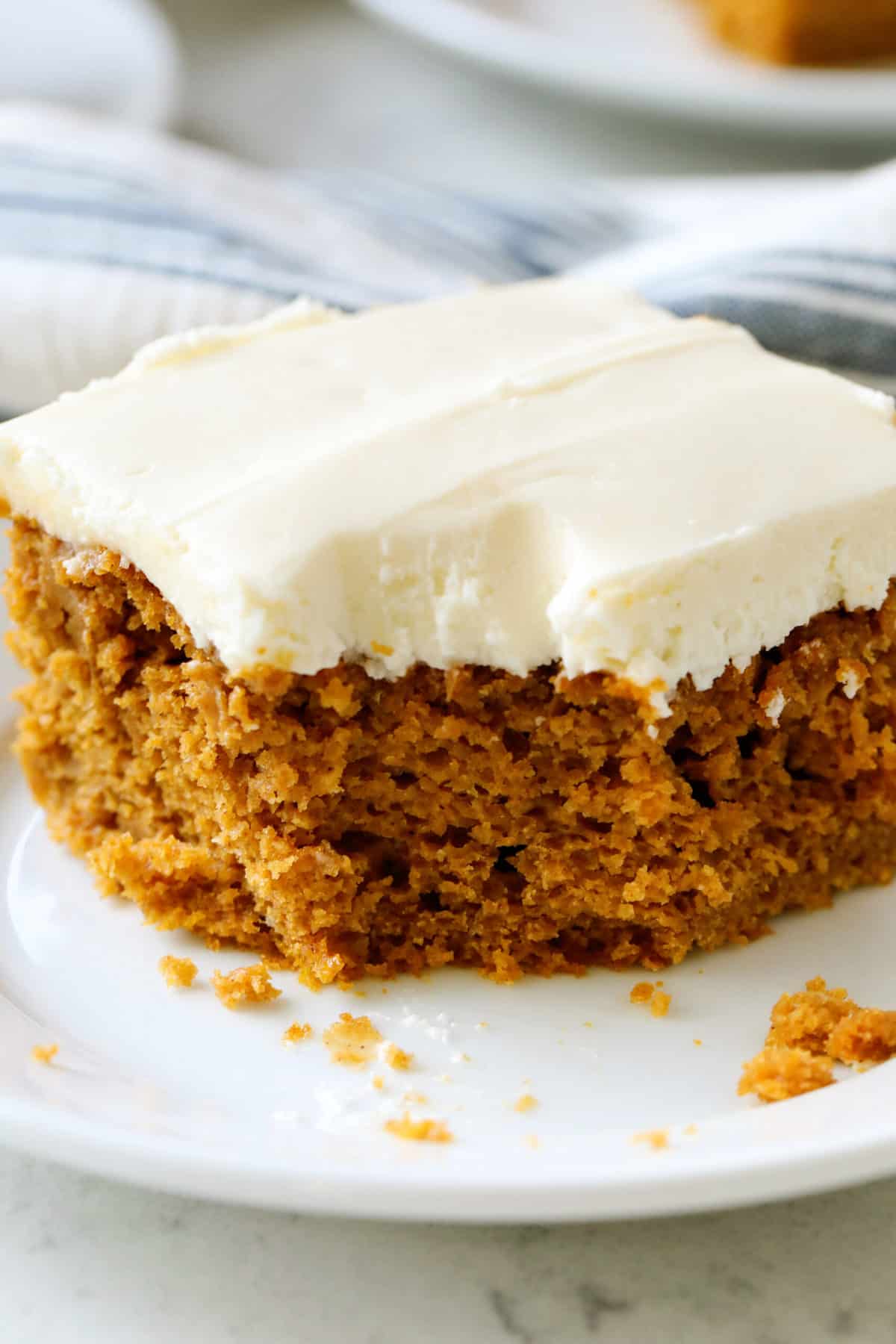Pumpkin cake on a white plate. 