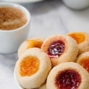 thumbprint cookies in a bowl