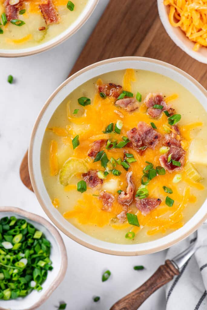 potato soup in a bowl on a table