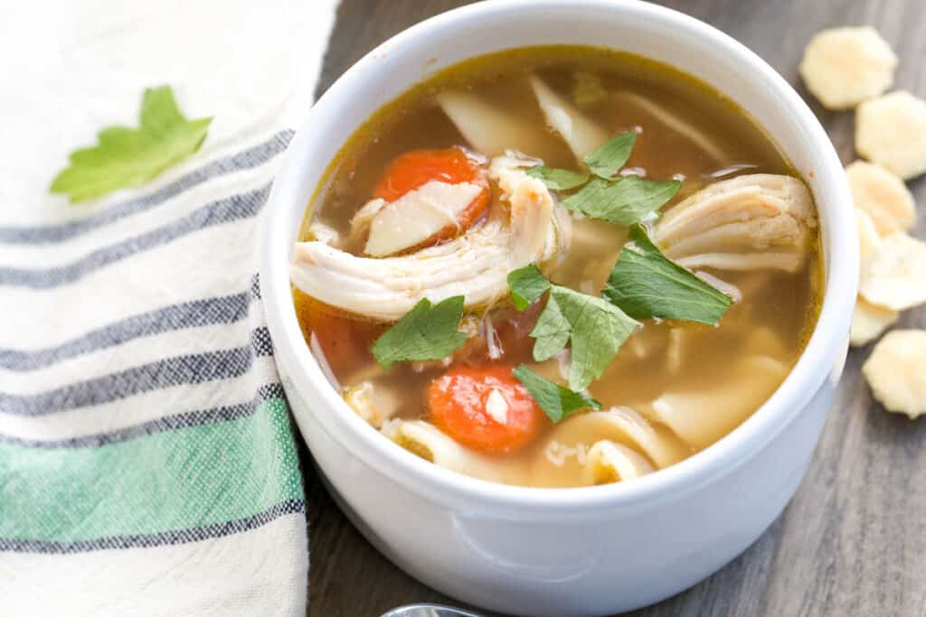 bowl of chicken soup with vegetables 