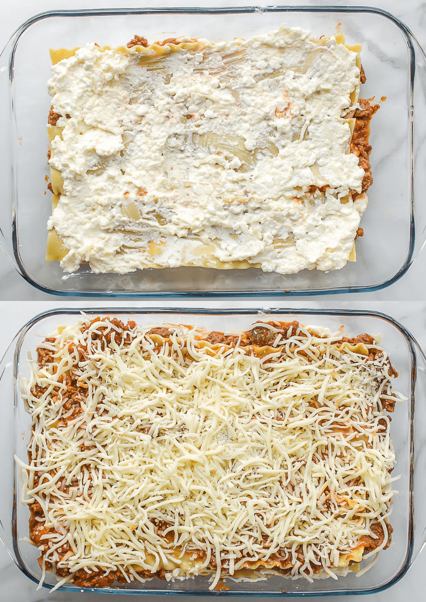 steps 9 and 10 to make easy meat and ricotta cheese lasagna