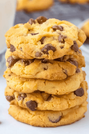 five stacked yellow cake mix cookies