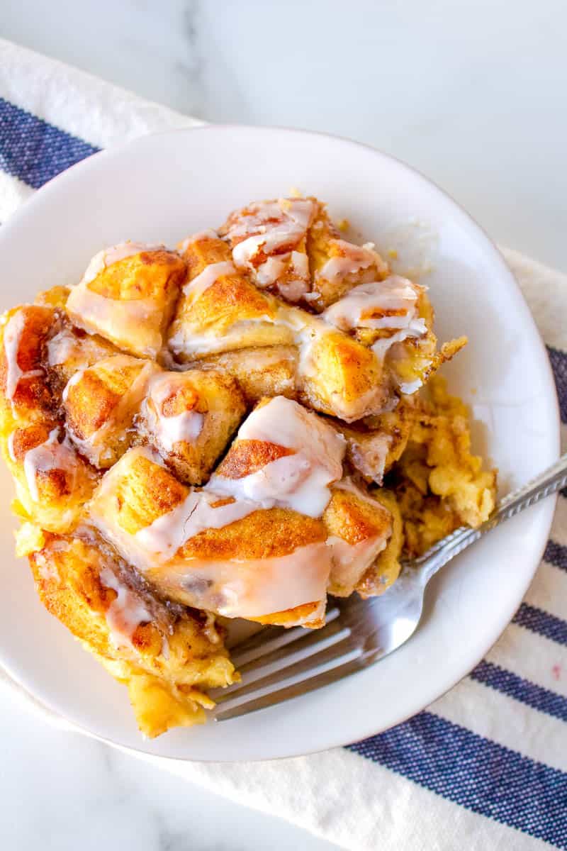 serving of cinnamon roll french toast casserole.