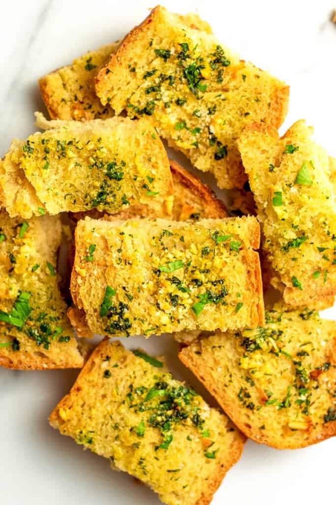 sliced homemade garlic bread