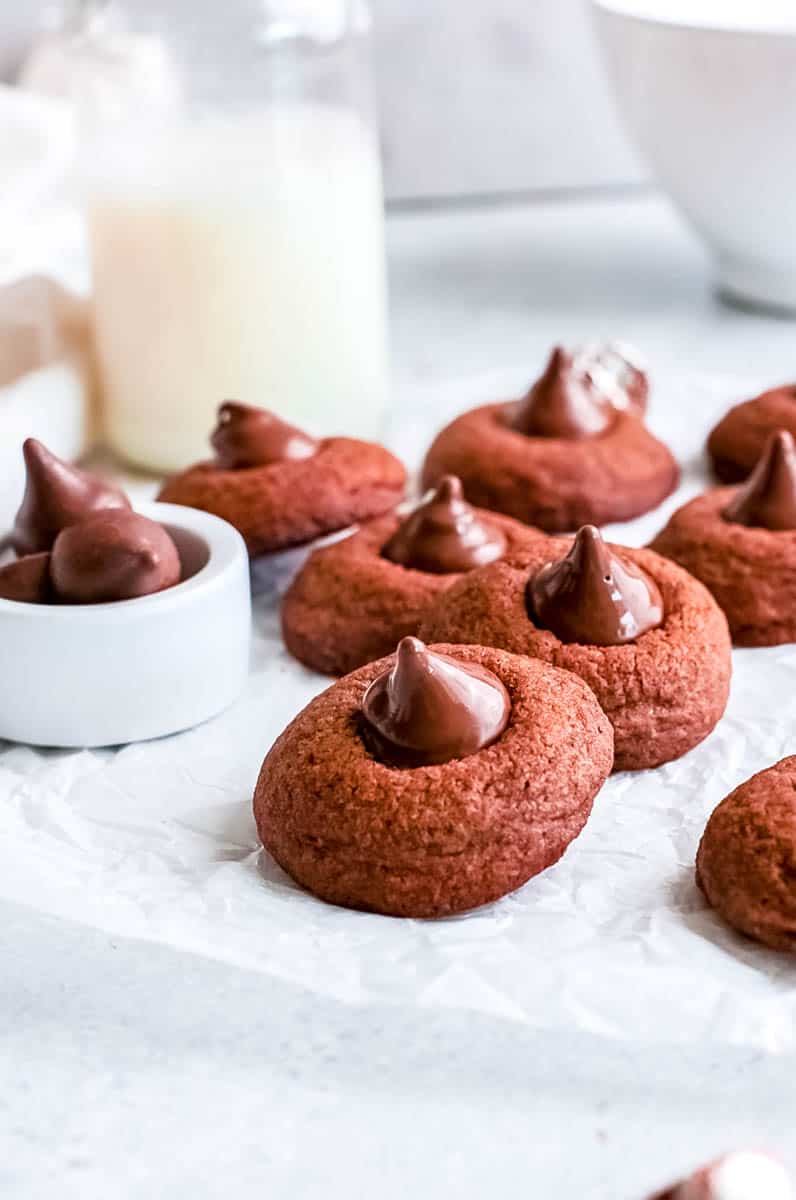 hot chocolate blossom cookies on parchment paper