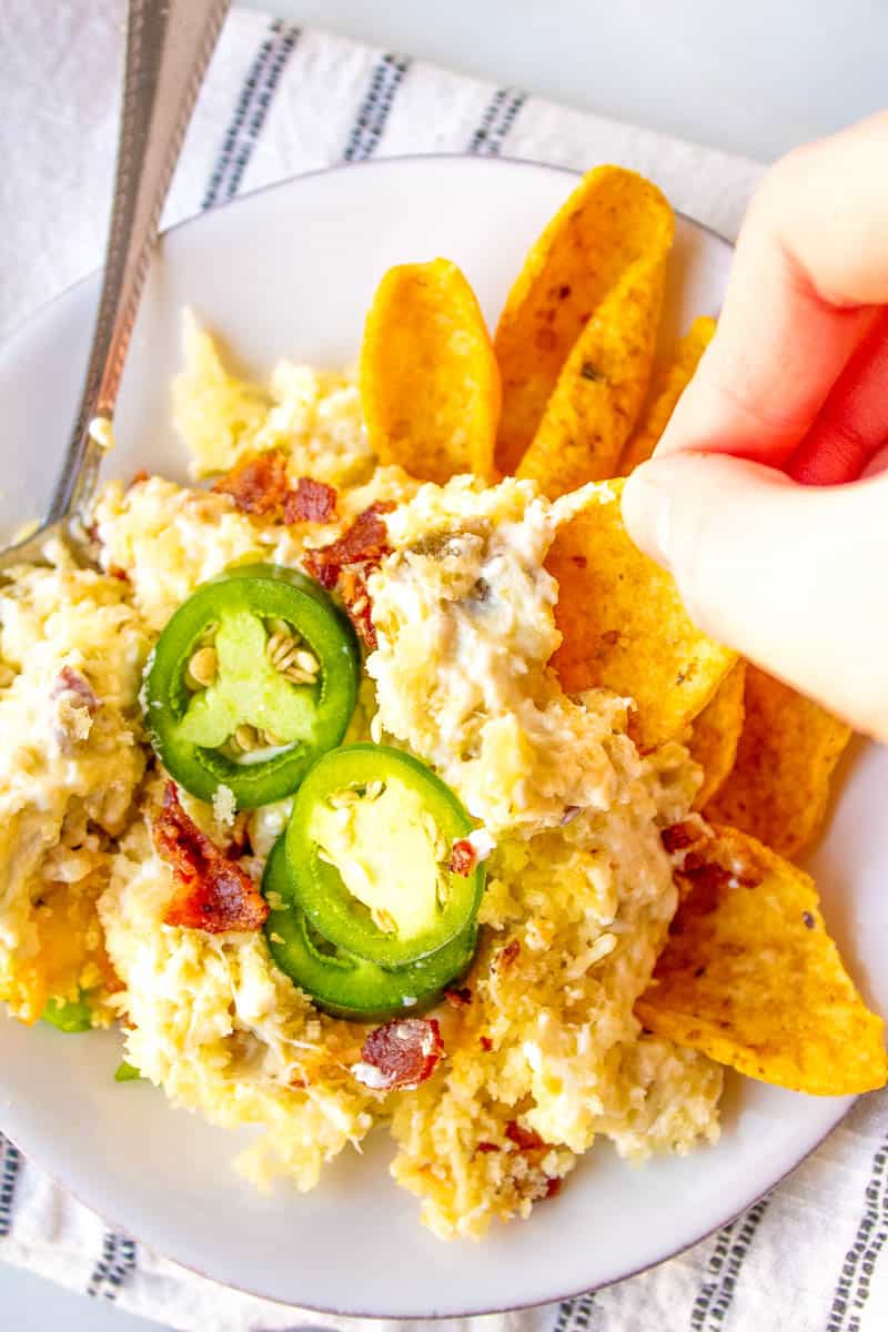 bowl of jalapeno dip with tortilla chips