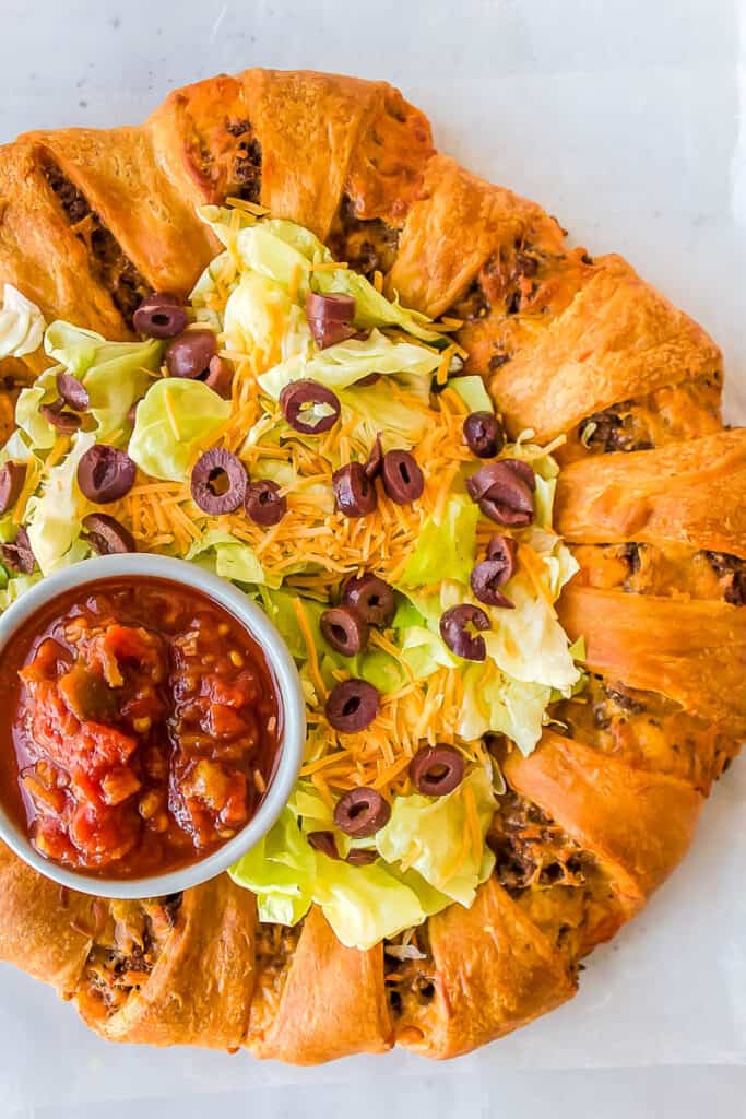 taco ring with salsa on the side