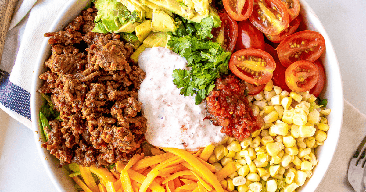taco salad in a white bowl