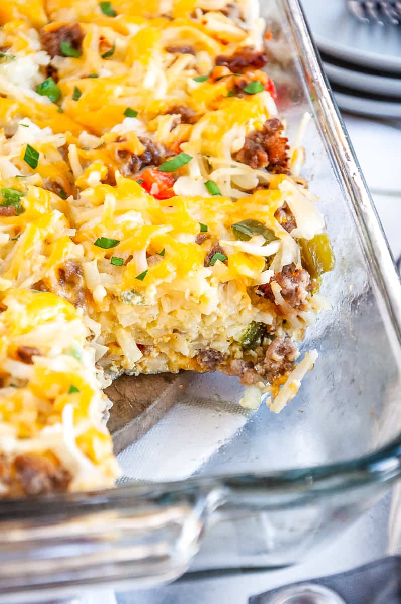 cross section of sausage hashbrown breakfast casserole