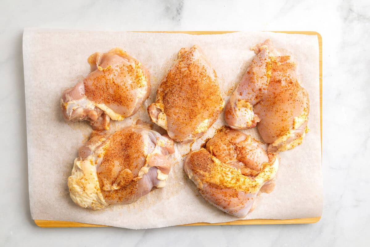 Seasoned boneless skinless chicken thighs.