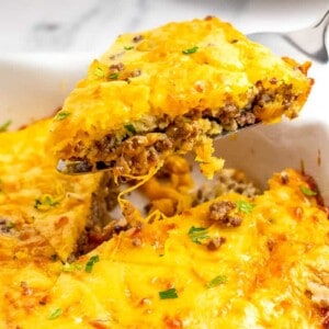 slice of cheeseburger pie