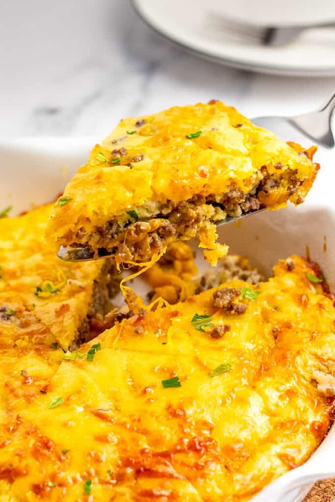 slice of cheeseburger pie