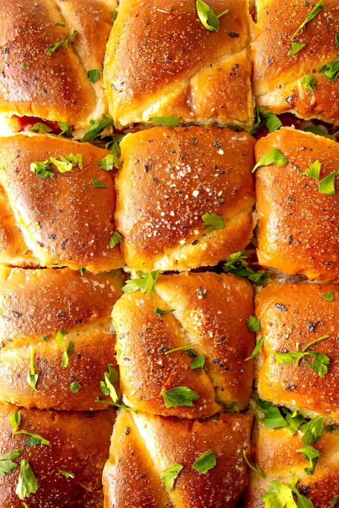 pizza sliders on a tray 