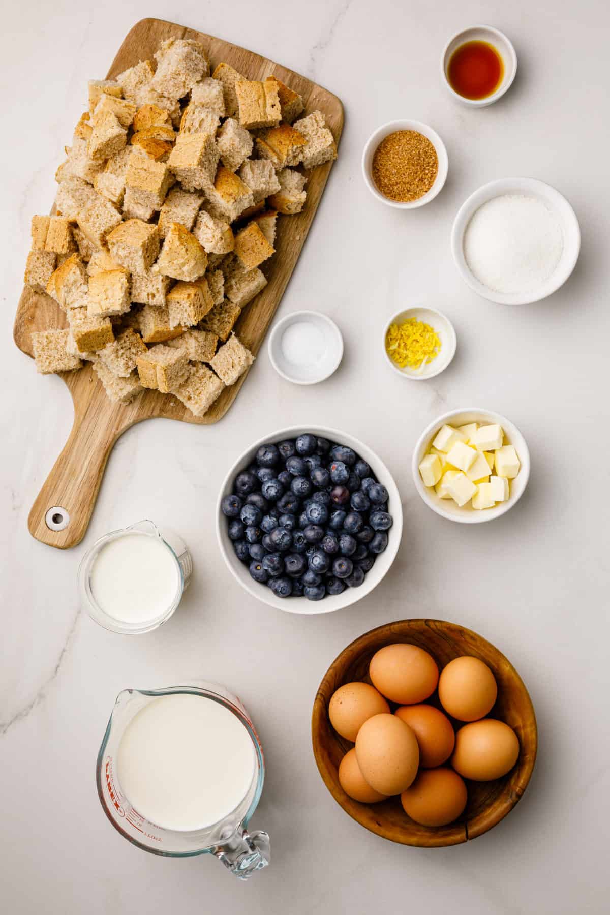 ingredients to make blueberry french toast casserole