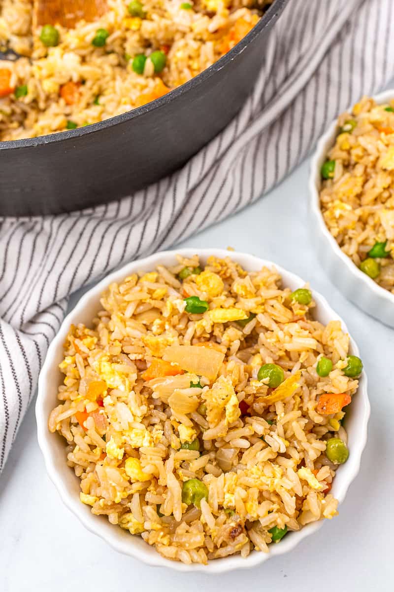 homemade vegetable fried rice served in a bowl