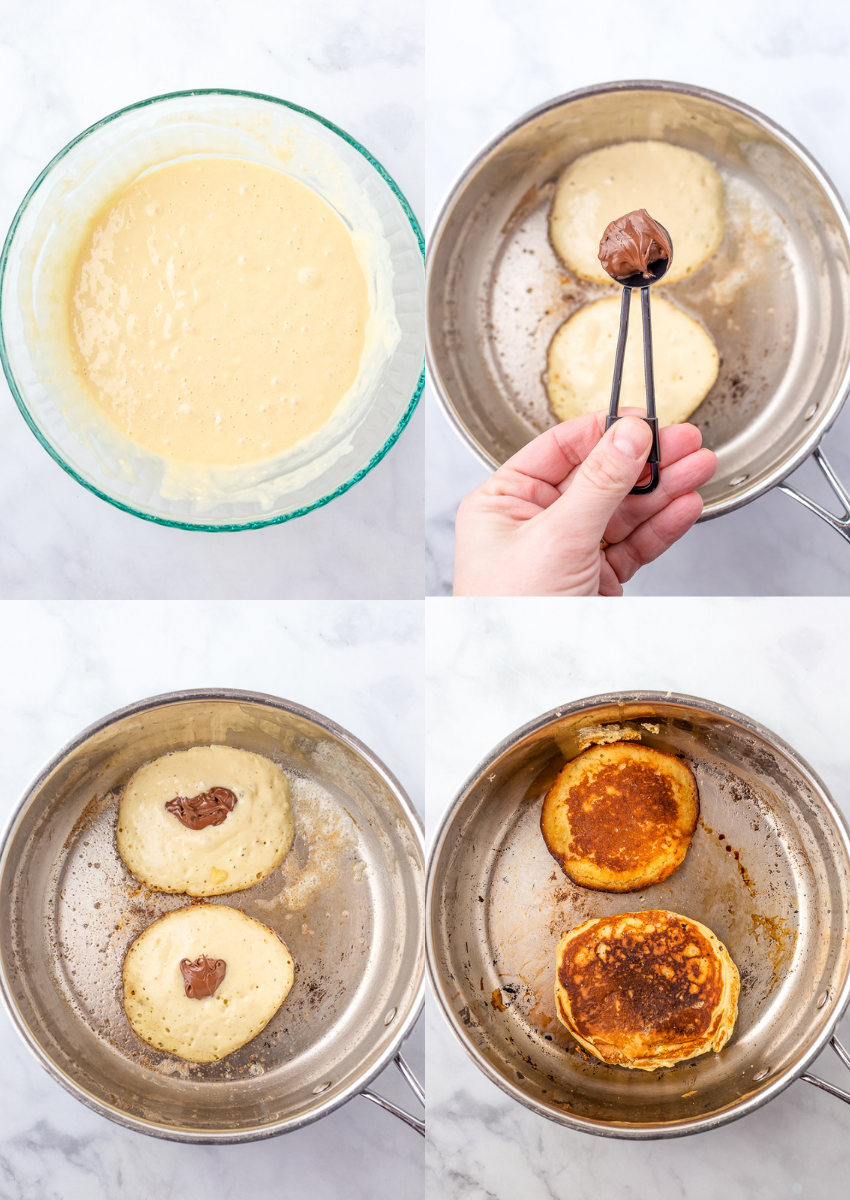 steps to make nutella stuffed pancakes.