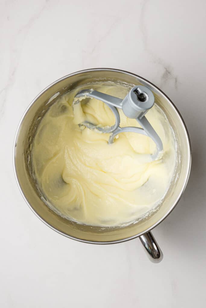 Wet ingredients for copycat Lofthouse cookies in mixing bowl.
