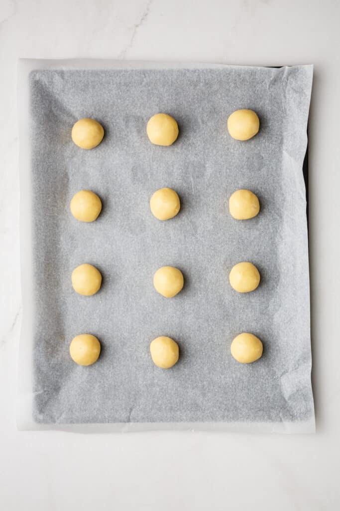 Lofthouse cookie dough on baking sheet.