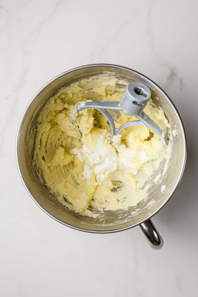 Cream added to butter and sugar for frosting.