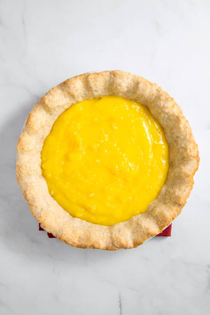 Lemon meringue pie before adding topping.