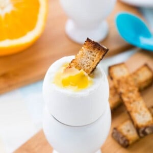 Breakfast with soft boiled eggs and toast soldiers