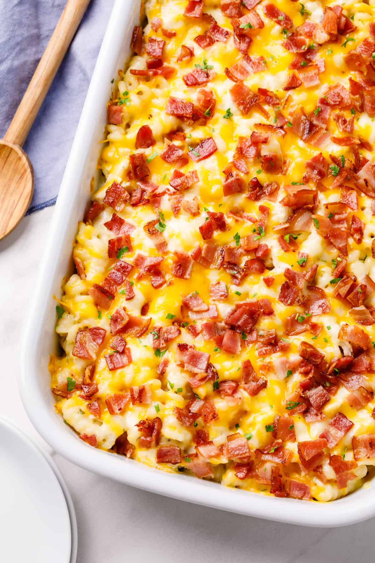 Chicken Bacon Ranch Casserole served in a baking dish