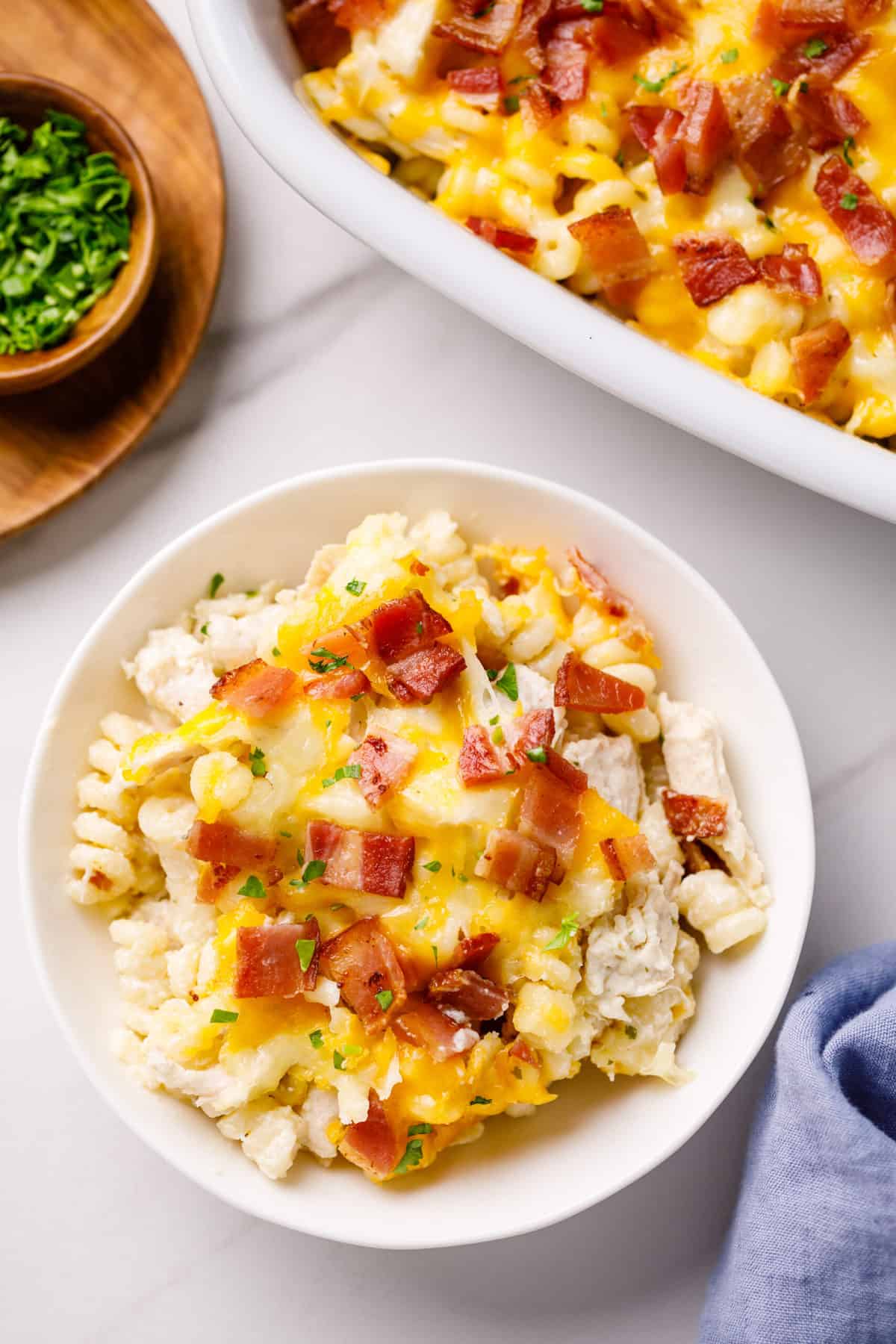 serving of chicken bacon ranch casserole served in a bowl